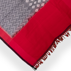Ethnica Handloom Red & Grey Ikat Cotton Dupatta with Tassels