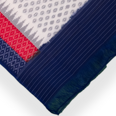Navy Blue & Crimson Red Geometric Diamond Pochampally Single Ikat Cotton Dupatta
