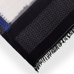 Off-White & Midnight Black Geometric Sambalpuri Single Ikat Cotton Dupatta