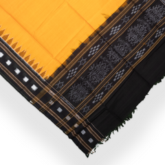 Mango Yellow & Jet Black Temple Border Sambalpuri Single Ikat Cotton Dupatta