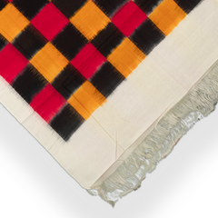 Crimson Red & Charcoal Black Checkered Grid Pochampally Double Ikat Cotton Dupatta