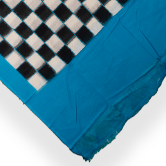 Feroza Blue & Coal Black Pasapalli Checkered Sambalpuri Single Ikat Cotton Dupatta