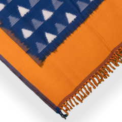 Ethnica Handloom Blue Ikat Triangle Cotton Shawl with Orange Border