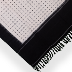 Ivory White & Jet Black Geometric Cross Sambalpuri Single Ikat Cotton Dupatta