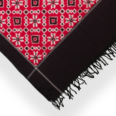 Crimson Red & Charcoal Black Geometric Telia Rumal Double Ikat Cotton Dupatta