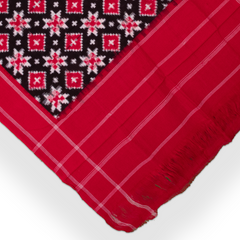 Crimson Red & Raven Black Geometric Telia Rumal Double Ikat Cotton Dupatta