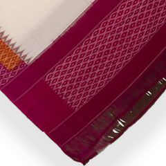 Ivory & Wine Red Temple Border Geometric Pochampally Single Ikat Cotton Dupatta
