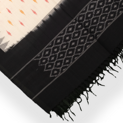 Black & Off White Geometric Sambalpuri Single Ikat Cotton Dupatta
