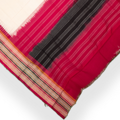 Off-White & Maroon Red Striped Kotpad Single Ikat Cotton Dupatta