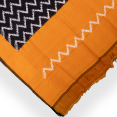 Ochre Yellow & Jet Black Chevron Pochampally Single Ikat Cotton Dupatta