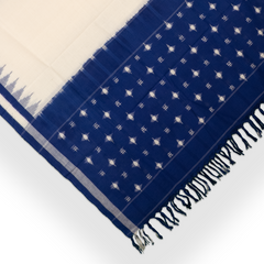 Ivory White & Indigo Blue Geometric Sambalpuri Single Ikat Cotton Dupatta