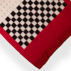 Crimson Red & Jet Black Checkerboard Bichitrapuri Double Ikat Cotton Dupatta