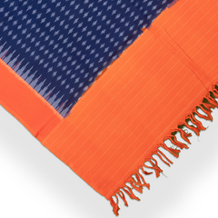 Navy Blue & Bright Orange Geometric Pochampally Single Ikat Cotton Dupatta