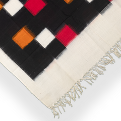 Jet Black & Madder Red Geometric Telia Rumal Double Ikat Cotton Dupatta
