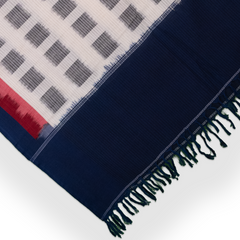 Indigo Blue & Pristine White Grid Sambalpuri Single Ikat Cotton Dupatta