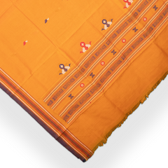 Mustard Yellow & Purple Fish Motif Sambalpuri Single Ikat Cotton Dupatta