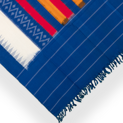 Cobalt Blue & Off-White Geometric Sambalpuri Single Ikat Cotton Dupatta