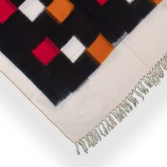 Jet Black & Madder Red Geometric Telia Rumal Double Ikat Cotton Dupatta