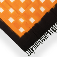 Saffron Orange & Jet Black Grid Geometric Pochampally Single Ikat Cotton Dupatta