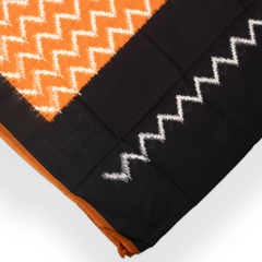 Pumpkin Orange & Coal Black Zigzag Pochampally Single Ikat Cotton Dupatta