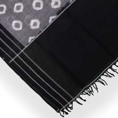 Jet Black & Pristine White Geometric Sambalpuri Single Ikat Cotton Dupatta