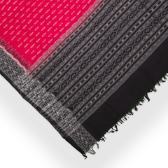 Magenta Pink & Raven Black Traditional Geometric Sambalpuri Double Ikat Cotton Dupatta