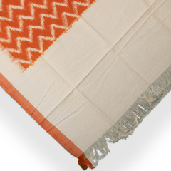 Ivory White & Rust Orange Zigzag Pochampally Single Ikat Cotton Dupatta