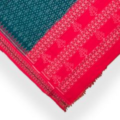 Teal Green & Crimson Red Floral Sambalpuri Single Ikat Cotton Dupatta