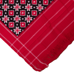 Crimson Red & Raven Black Geometric Telia Rumal Double Ikat Cotton Dupatta