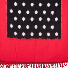 Jet Black & Crimson Red Polka Dot Pochampally Double Ikat Cotton Dupatta