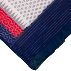 Navy Blue & Crimson Red Geometric Diamond Pochampally Single Ikat Cotton Dupatta