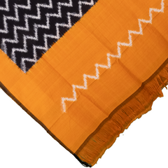Ochre Yellow & Jet Black Chevron Pochampally Single Ikat Cotton Dupatta