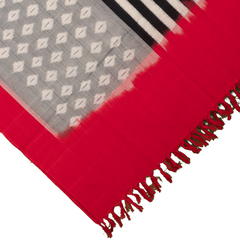 Crimson Red & Steel Grey Geometric Pochampally Single Ikat Cotton Dupatta