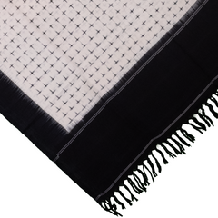 Ivory White & Jet Black Geometric Cross Sambalpuri Single Ikat Cotton Dupatta