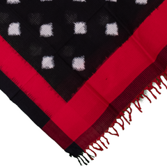 Jet Black & Crimson Red Geometric Diamond Sambalpuri Single Ikat Cotton Dupatta