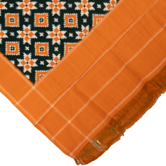 Mustard Yellow & Forest Green Geometric Sambalpuri Single Ikat Cotton Dupatta