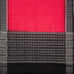 Crimson Red & Coal Black Traditional Sambalpuri Single Ikat Cotton Dupatta