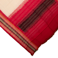 Ivory & Crimson Red Geometric Sambalpuri Single Ikat Cotton Dupatta