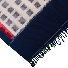 Indigo Blue & Pristine White Grid Sambalpuri Single Ikat Cotton Dupatta