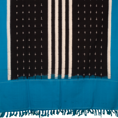 Jet Black & Peacock Blue Geometric Sambalpuri Single Ikat Cotton Dupatta