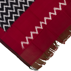 Crimson Red & Charcoal Black Zigzag Geometric Sambalpuri Single Ikat Cotton Dupatta
