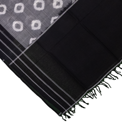 Jet Black & Pristine White Geometric Sambalpuri Single Ikat Cotton Dupatta