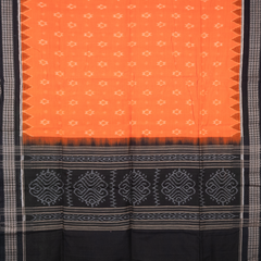Saffron Orange & Jet Black Traditional Sambalpuri Single Ikat Cotton Dupatta