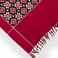 Crimson Red & Charcoal Black Geometric Telia Rumal Double Ikat Cotton Dupatta