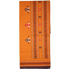 Mustard Yellow & Purple Fish Motif Sambalpuri Single Ikat Cotton Dupatta