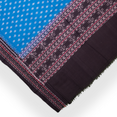 Cerulean Blue & Jet Black Geometric Sambalpuri Single Ikat Cotton Dupatta