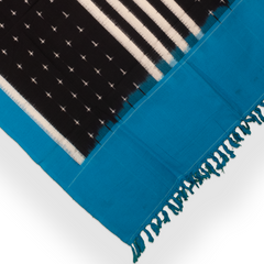 Jet Black & Peacock Blue Geometric Sambalpuri Single Ikat Cotton Dupatta