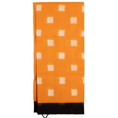 Marigold Orange & Jet Black Geometric Square Pochampally Single Ikat Cotton Dupatta