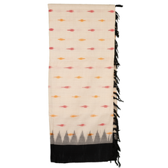 Black & Off White Geometric Sambalpuri Single Ikat Cotton Dupatta