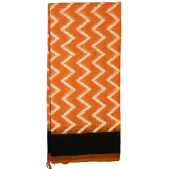 Pumpkin Orange & Coal Black Zigzag Pochampally Single Ikat Cotton Dupatta